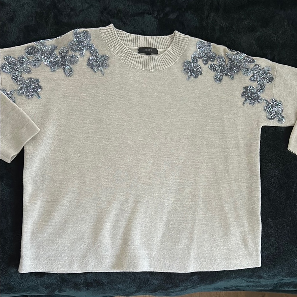 Gray Sweater with Blue Embellishments